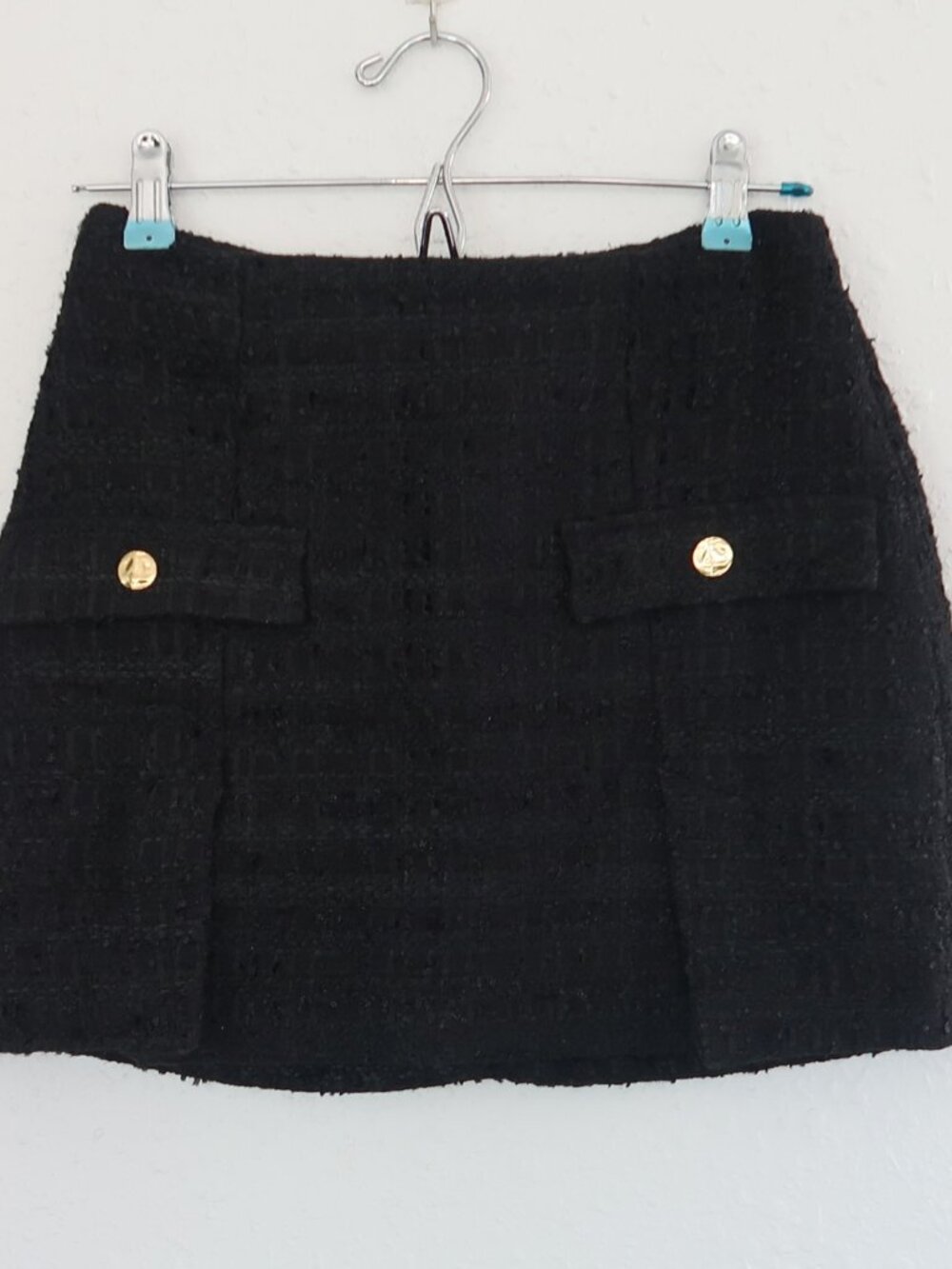 Zara Black Tweed Mini Skirt Size M